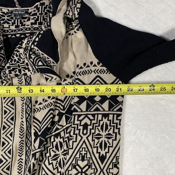 Lucky Brand Cardigan Draped Black Tan Geometric Tribal Aztec Women's Sz L - Picture 5 of 7